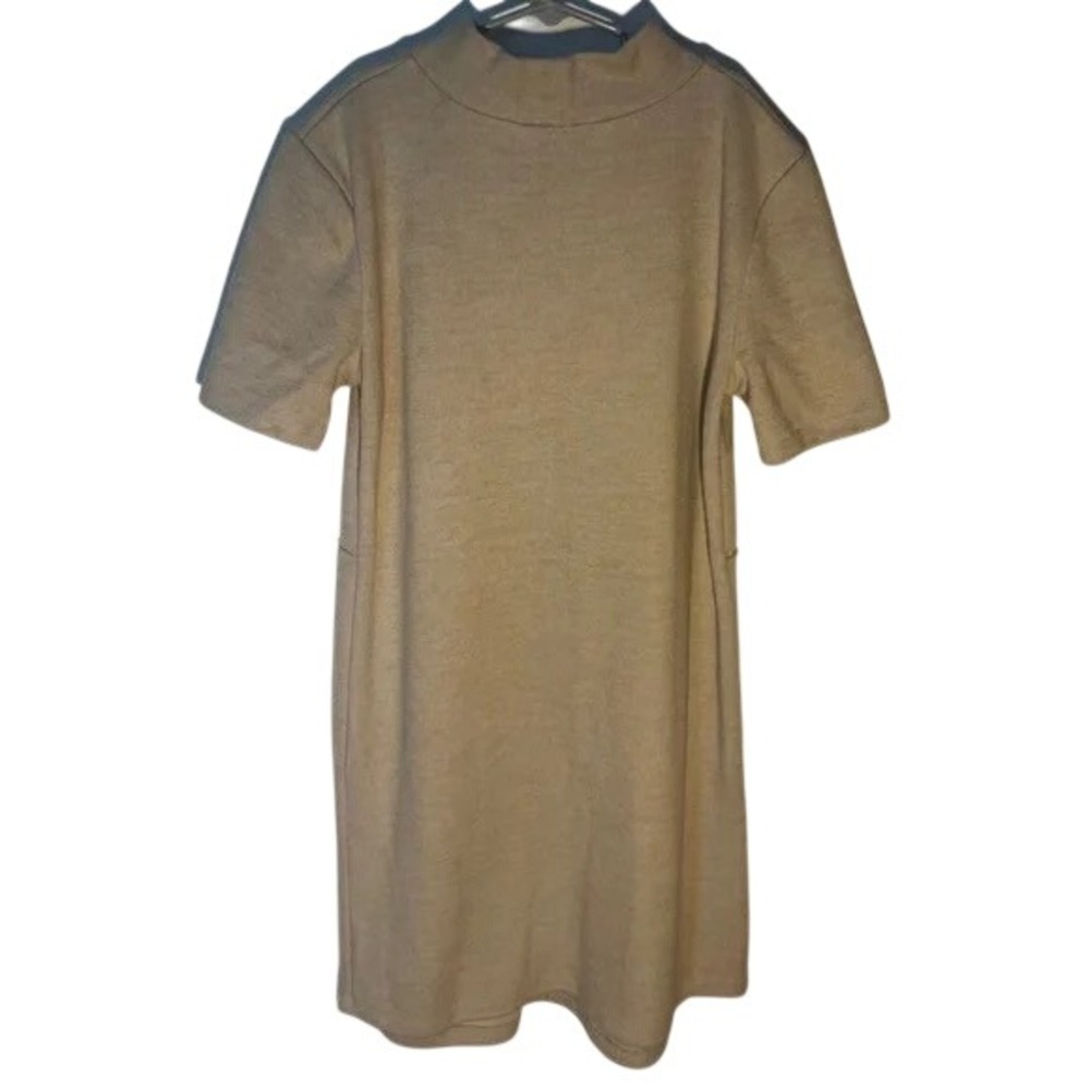 ZARA Women's‎ Beige Mock Neck Short Sleeve Mini Dress Size M - Picture 2 of 4